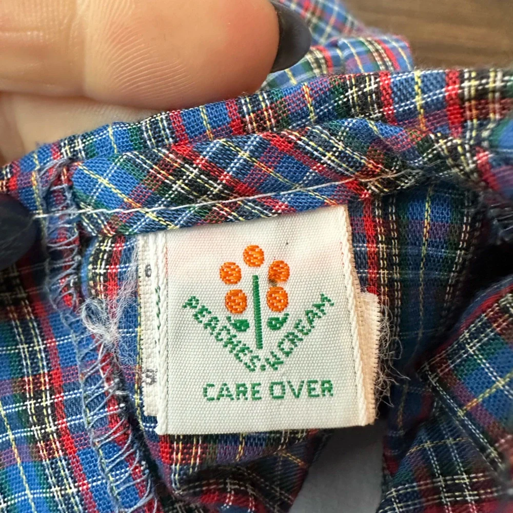 Vintage Peaches N Cream Plaid Dog Dress (Size 24 Months)